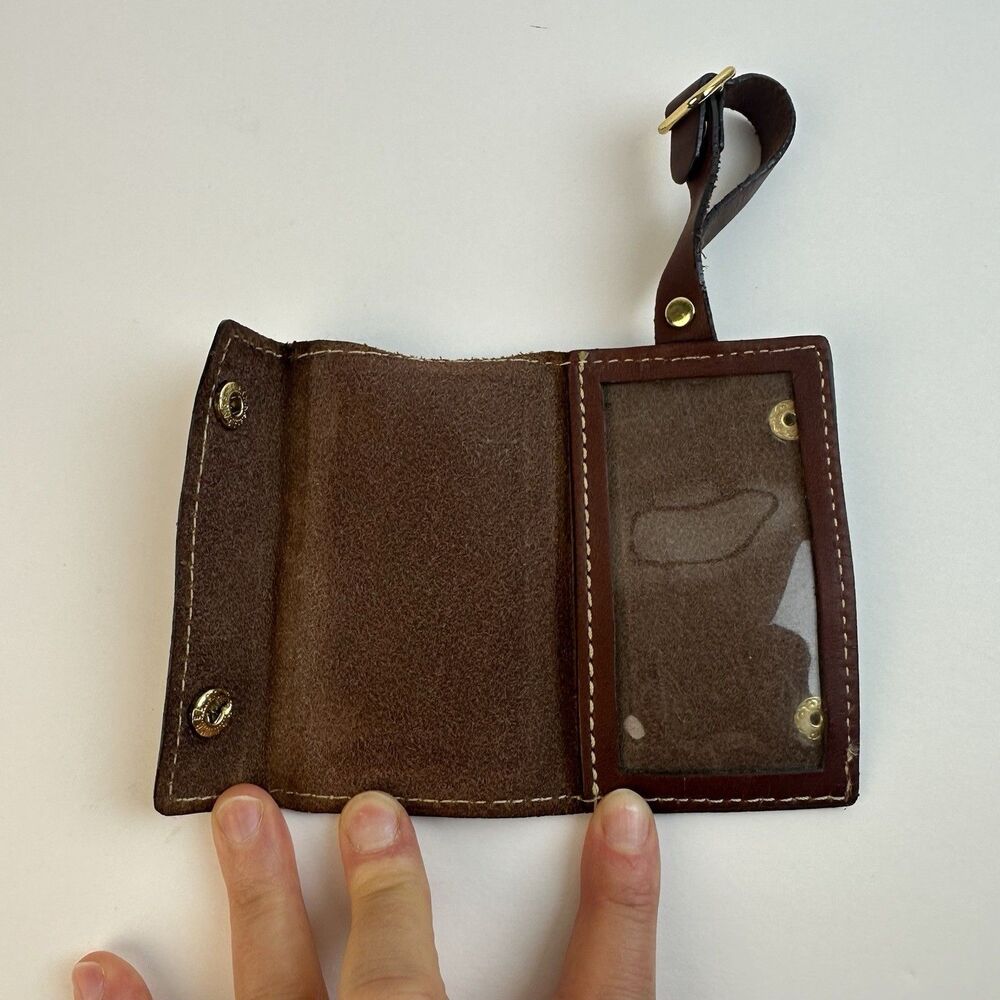 Hartmann Brown Leather Luggage Suitcase ID Tag Double Snap Closure - Picture 7 of 9